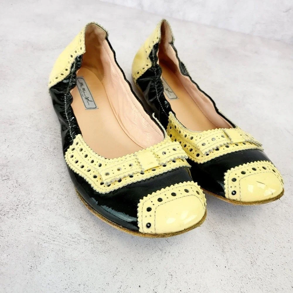 Brogue Ballet Flats Girls 3 Black Cream Patent Leather Wingtip Italian MI MI SOL